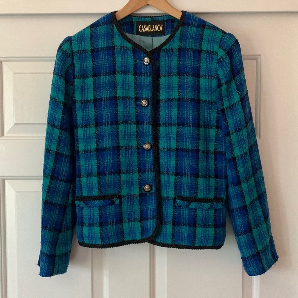 Collarless jacket Casablanca 💙💚 blue and green woven with ornate buttons